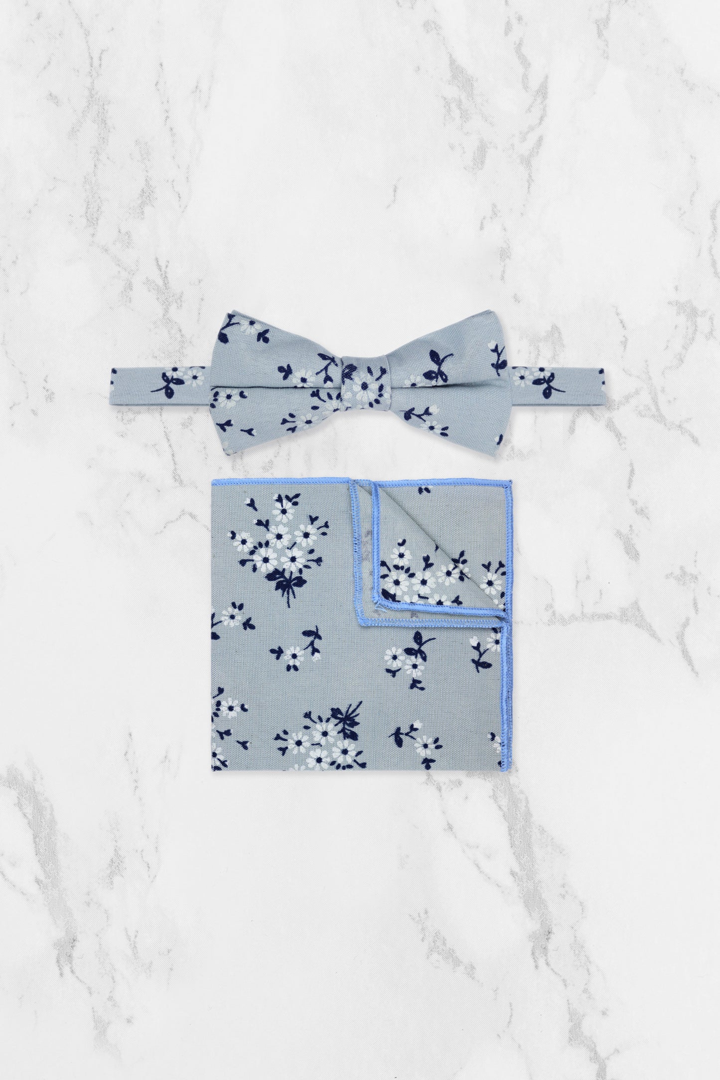 100% Cotton Floral Print Child Bow Tie - Blue & Navy