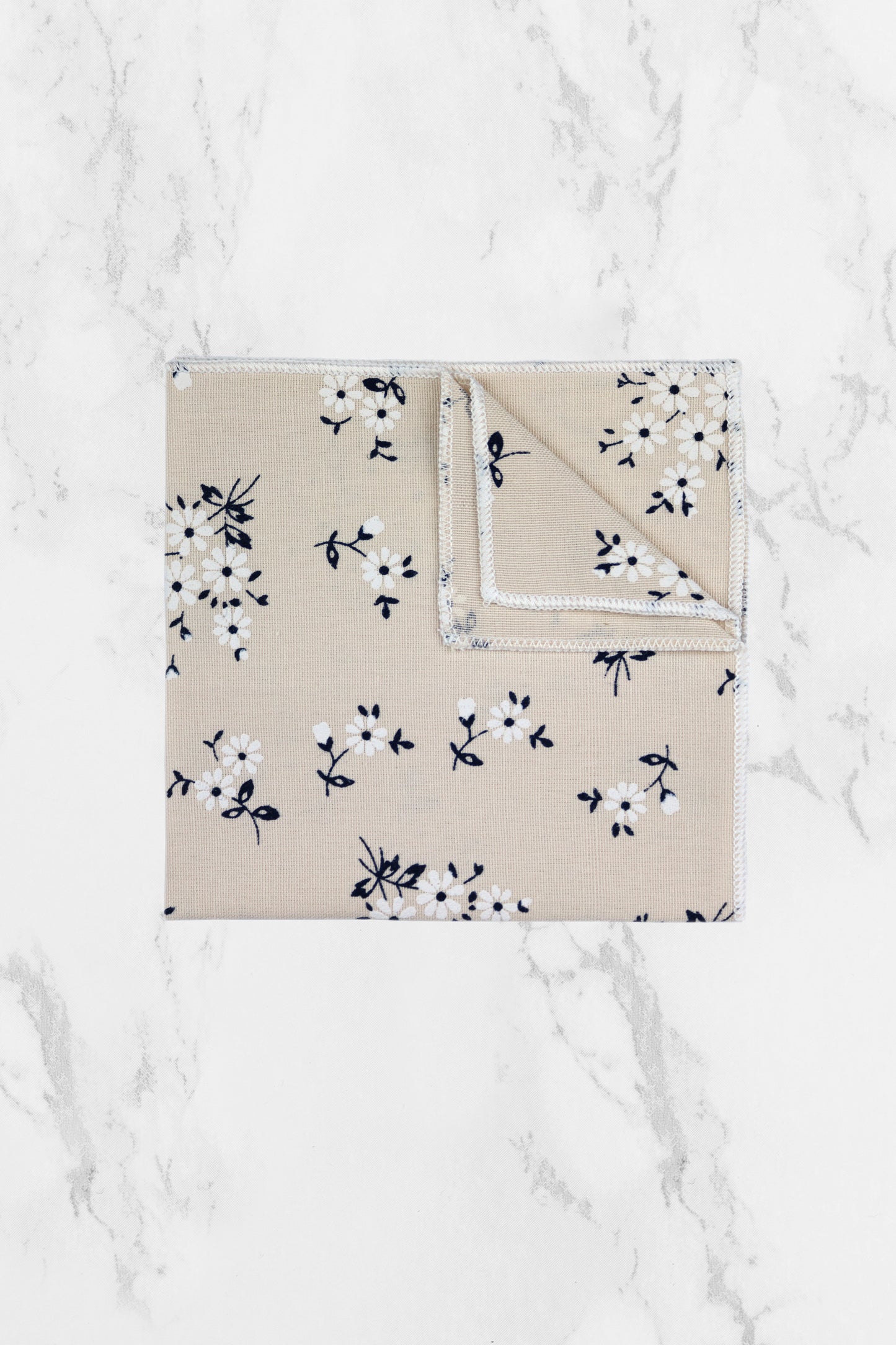 100% Cotton Floral Print Tie - Cream & Navy