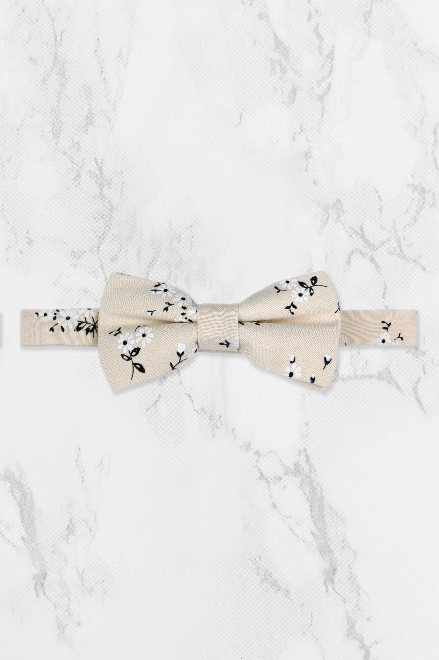 100% Cotton Floral Print Tie - Cream & Navy