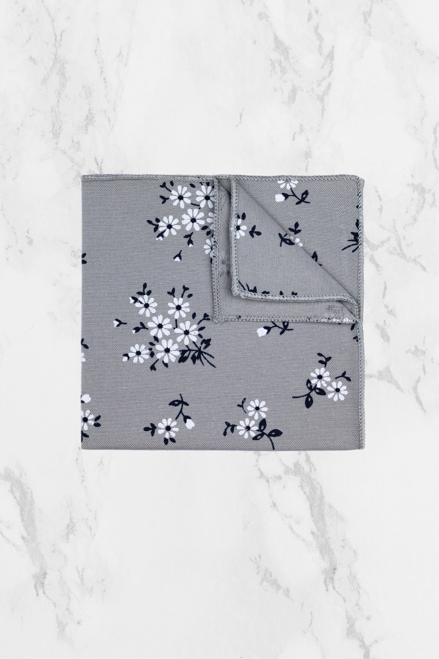 100% Cotton Floral Print Tie - Grey & Navy