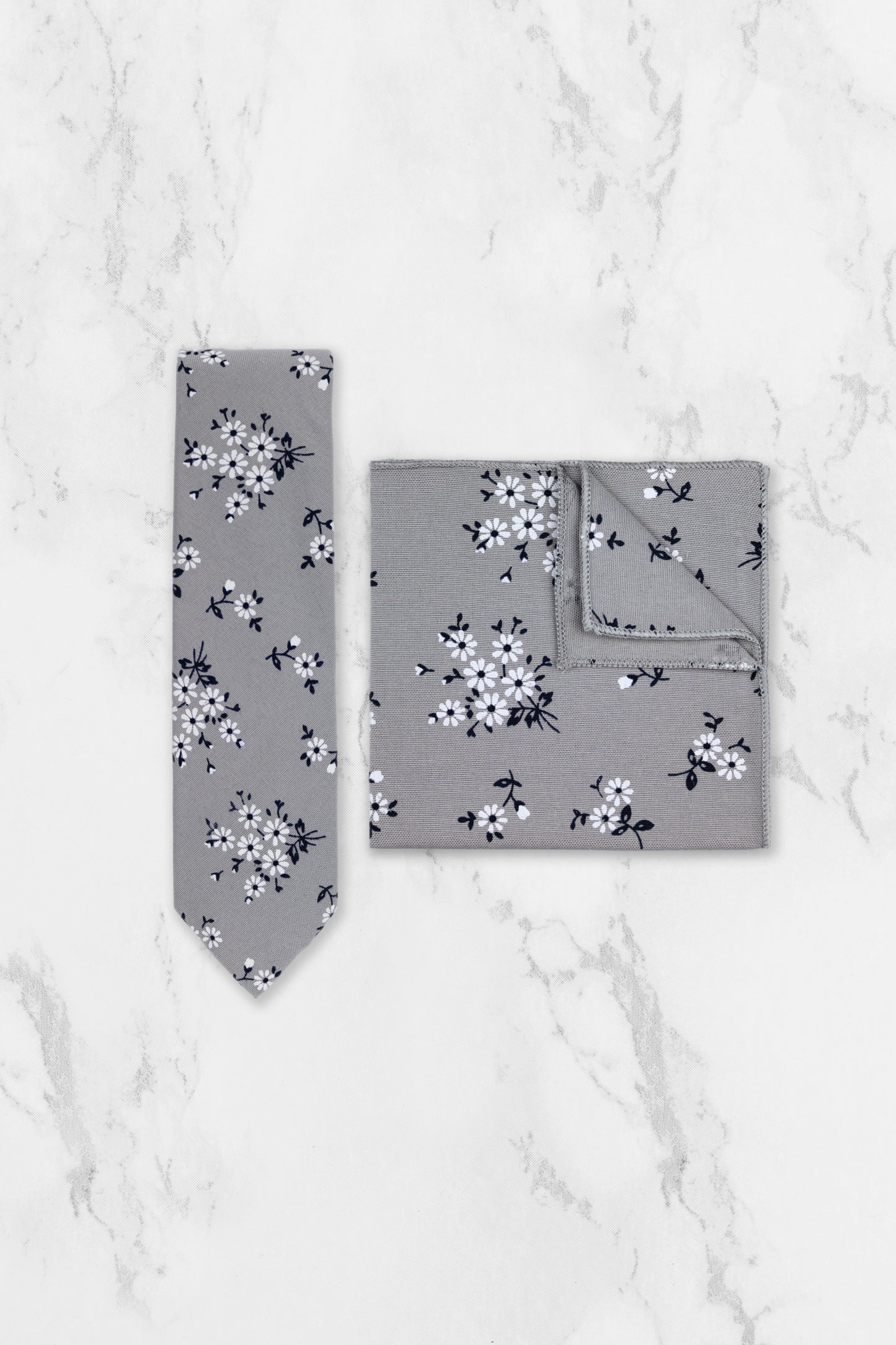 100% Cotton Floral Print Tie - Grey & Navy